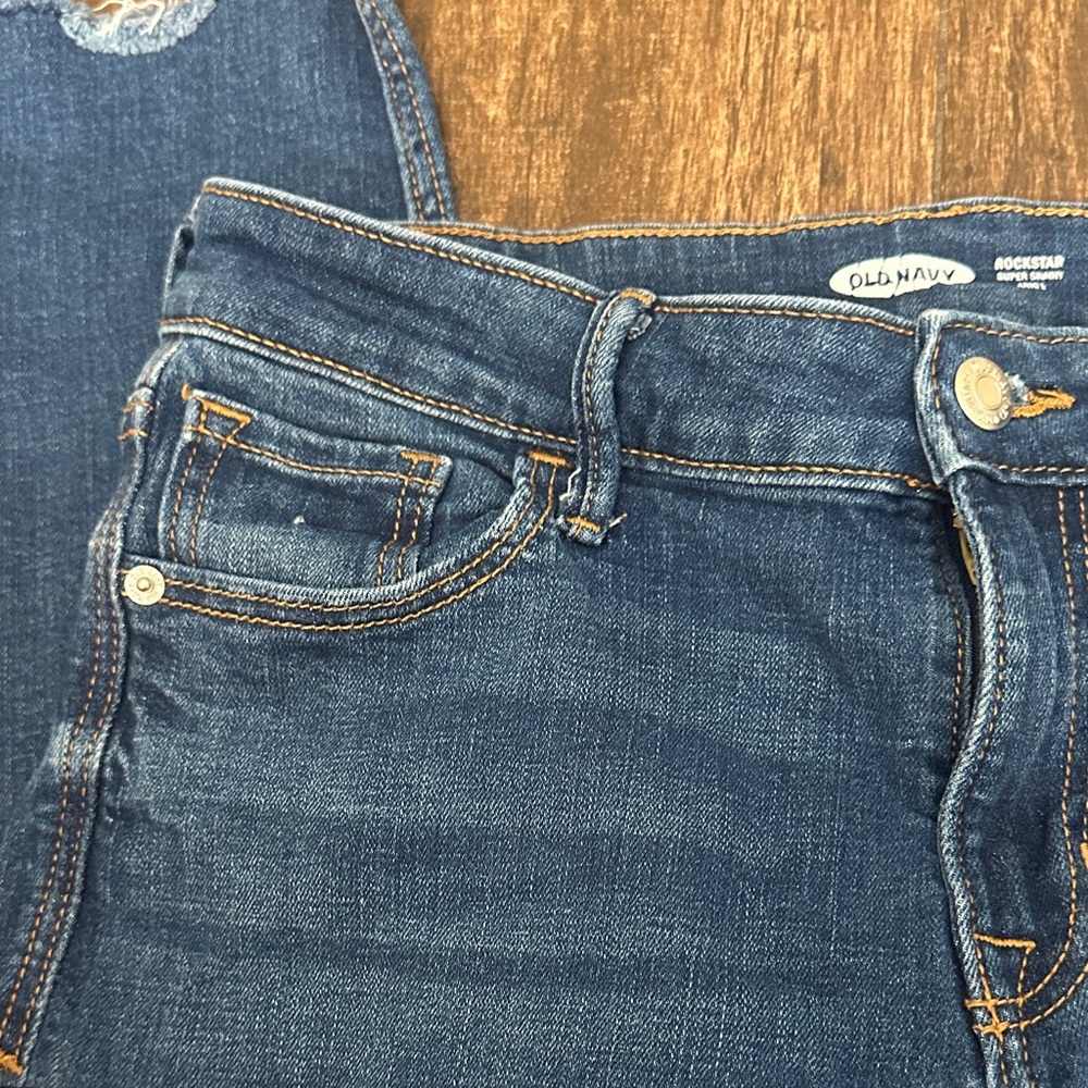 Old Navy High Rise Skinny Jeans Size 10 | Distressed Hem Blue Denim - Picture 3 of 5